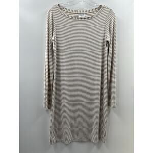 Mott 50 Women’s Long Sleeve Pullover Knit Dress Beige White Stripe Size Medium